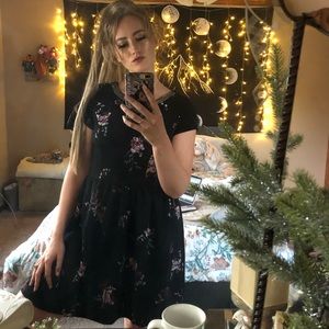 Black Floral Embellished Neckline Cocktail Dress